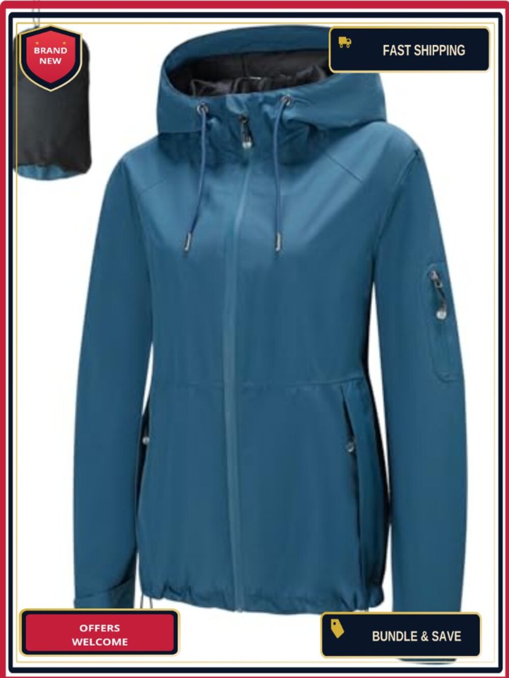 Waterproof Packable Rain Jacket Hooded Lightweight Windbreaker for Hiking